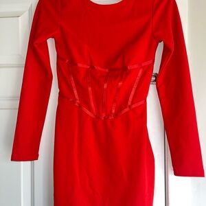 Lulus Confident Queen Red Long Sleeve Corset Bodycon Mini Dress